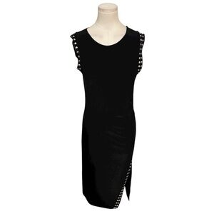 FRANK LYMAN Design Black Asymmetrical Dress Silver Studs Slit 10 Holiday Party
